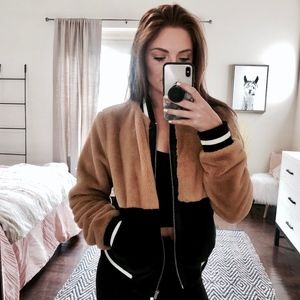 Faux fur two toned bomber jacket